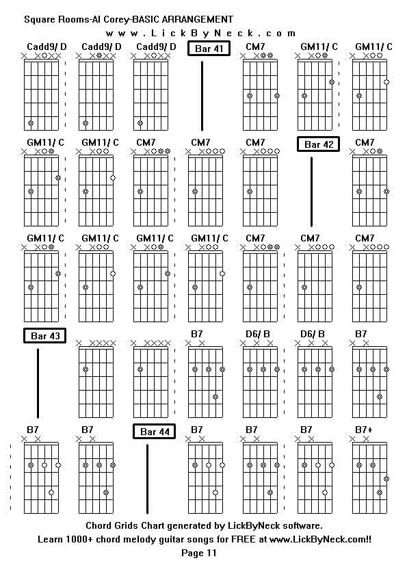 Chord Grids Chart of chord melody fingerstyle guitar song-Square Rooms-Al Corey-BASIC ARRANGEMENT,generated by LickByNeck software.